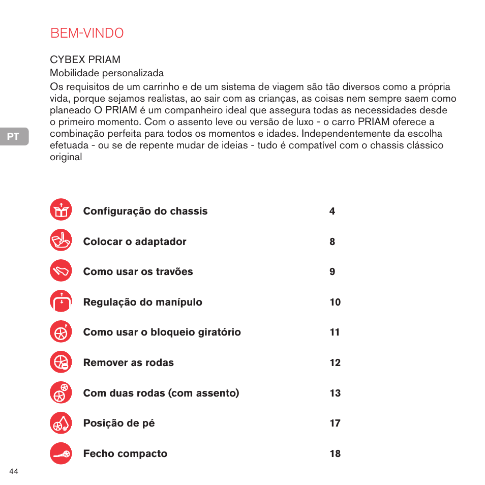 Bem-vindo | Cybex PRIAM FRAME User Manual | Page 45 / 119