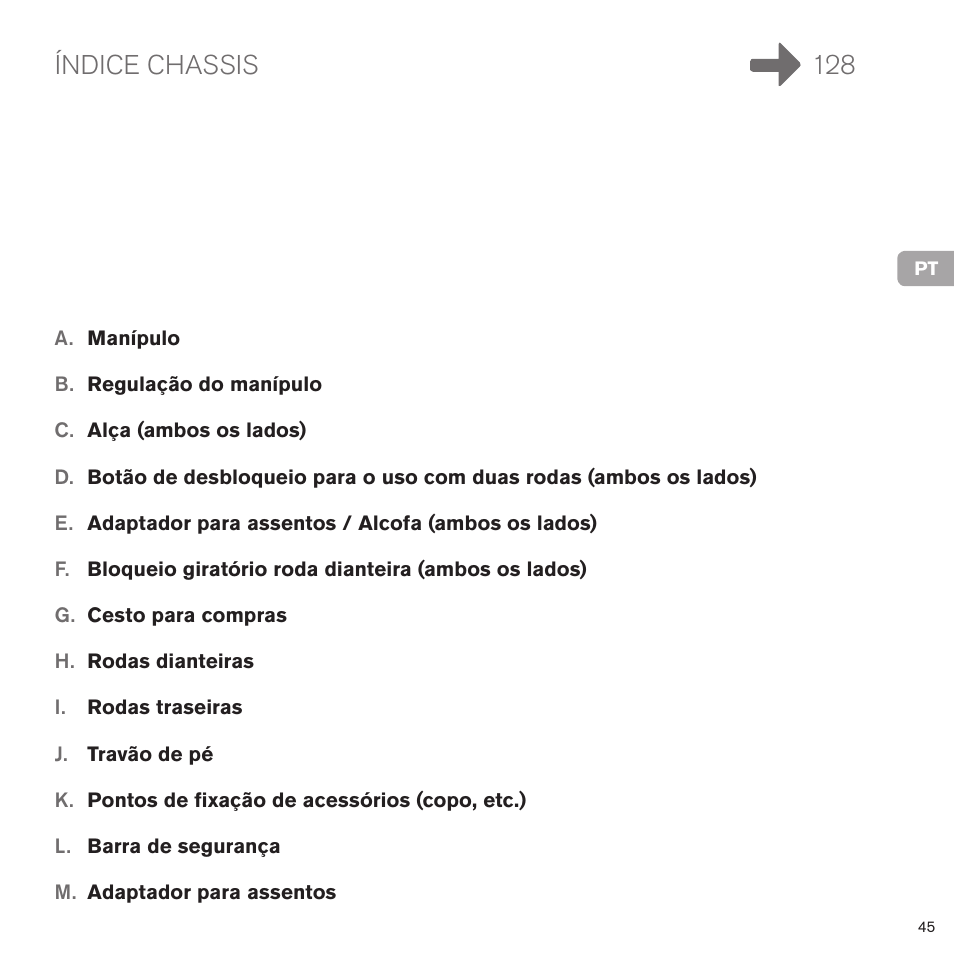 Índice chassis 128 | Cybex PRIAM FRAME User Manual | Page 46 / 119