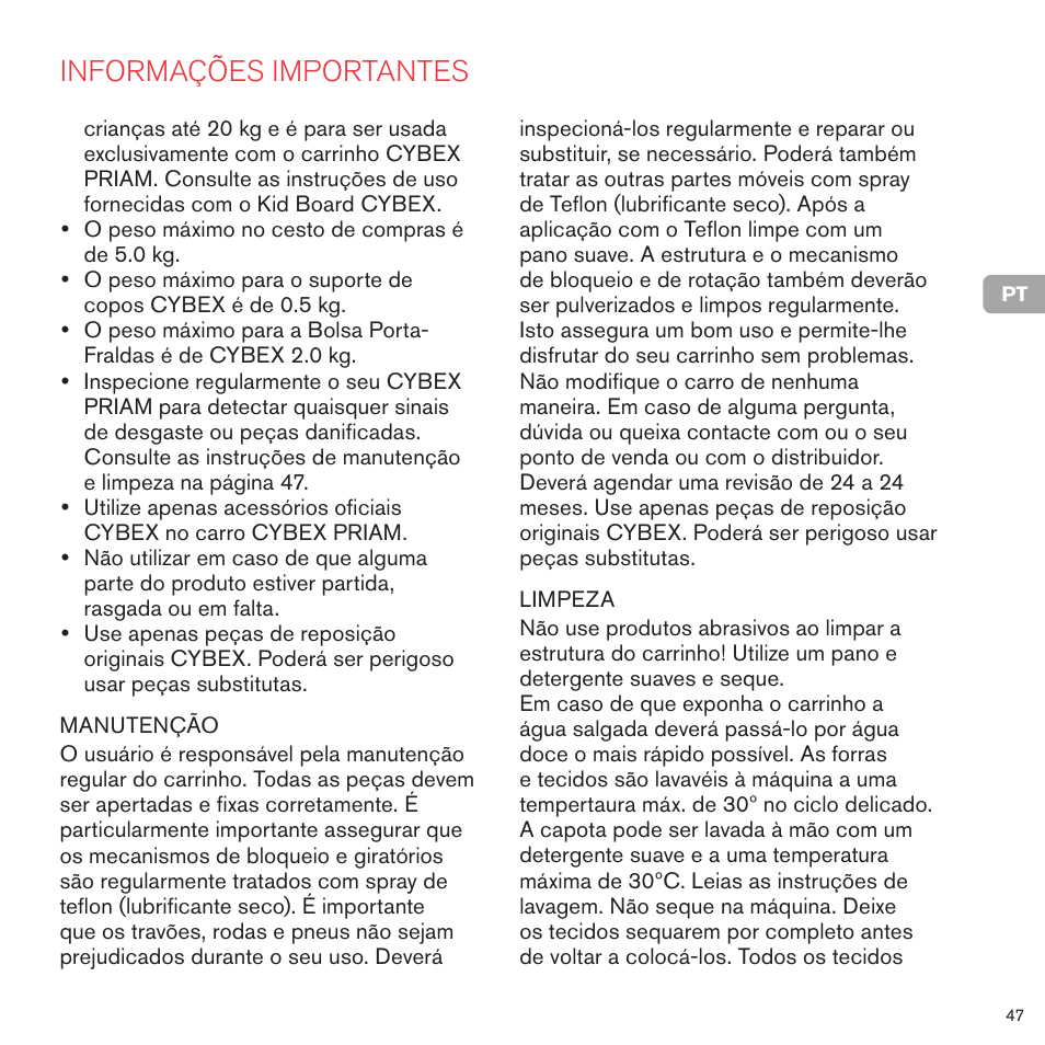 Informações importantes | Cybex PRIAM FRAME User Manual | Page 48 / 119