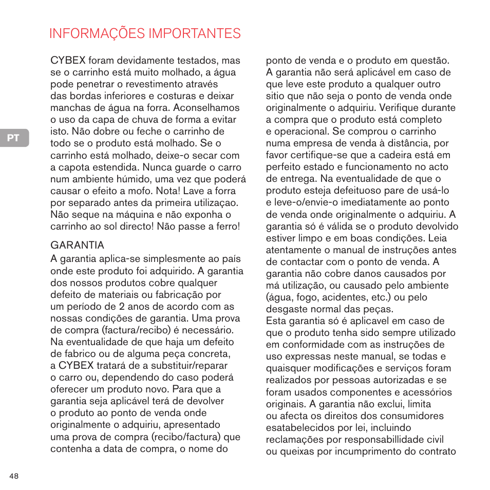 Informações importantes | Cybex PRIAM FRAME User Manual | Page 49 / 119