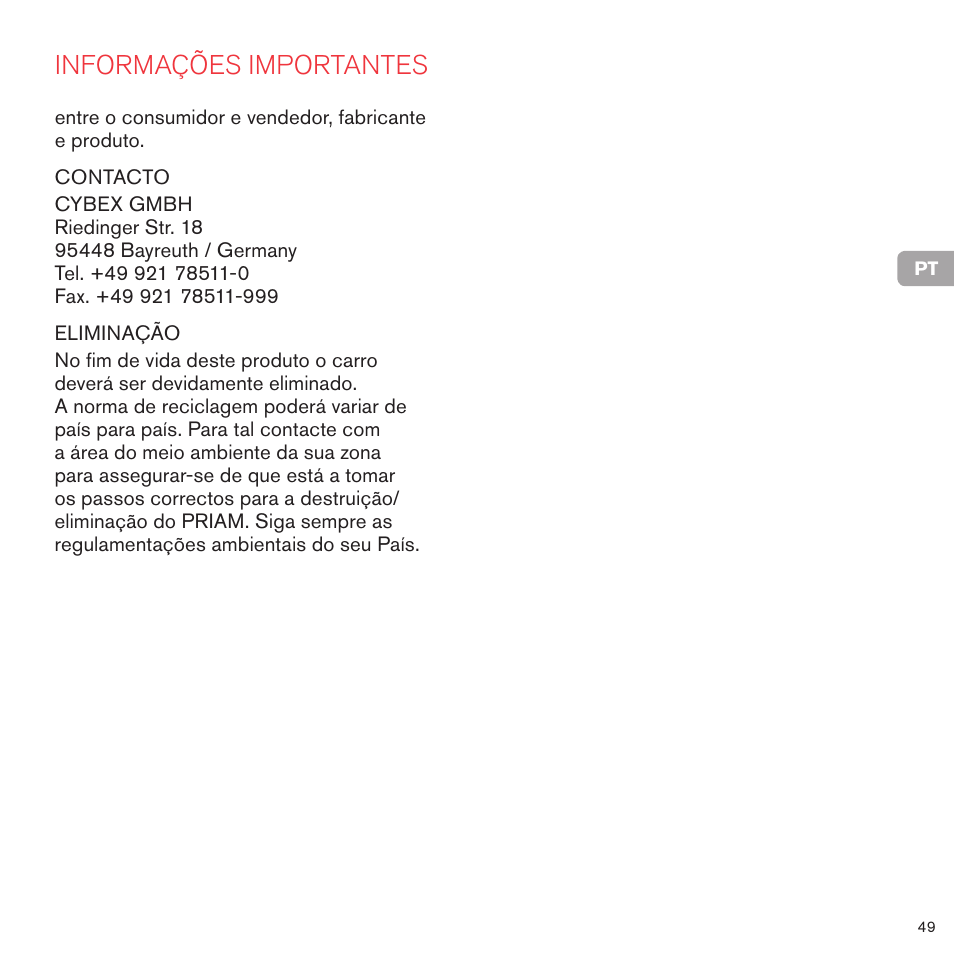 Informações importantes | Cybex PRIAM FRAME User Manual | Page 50 / 119