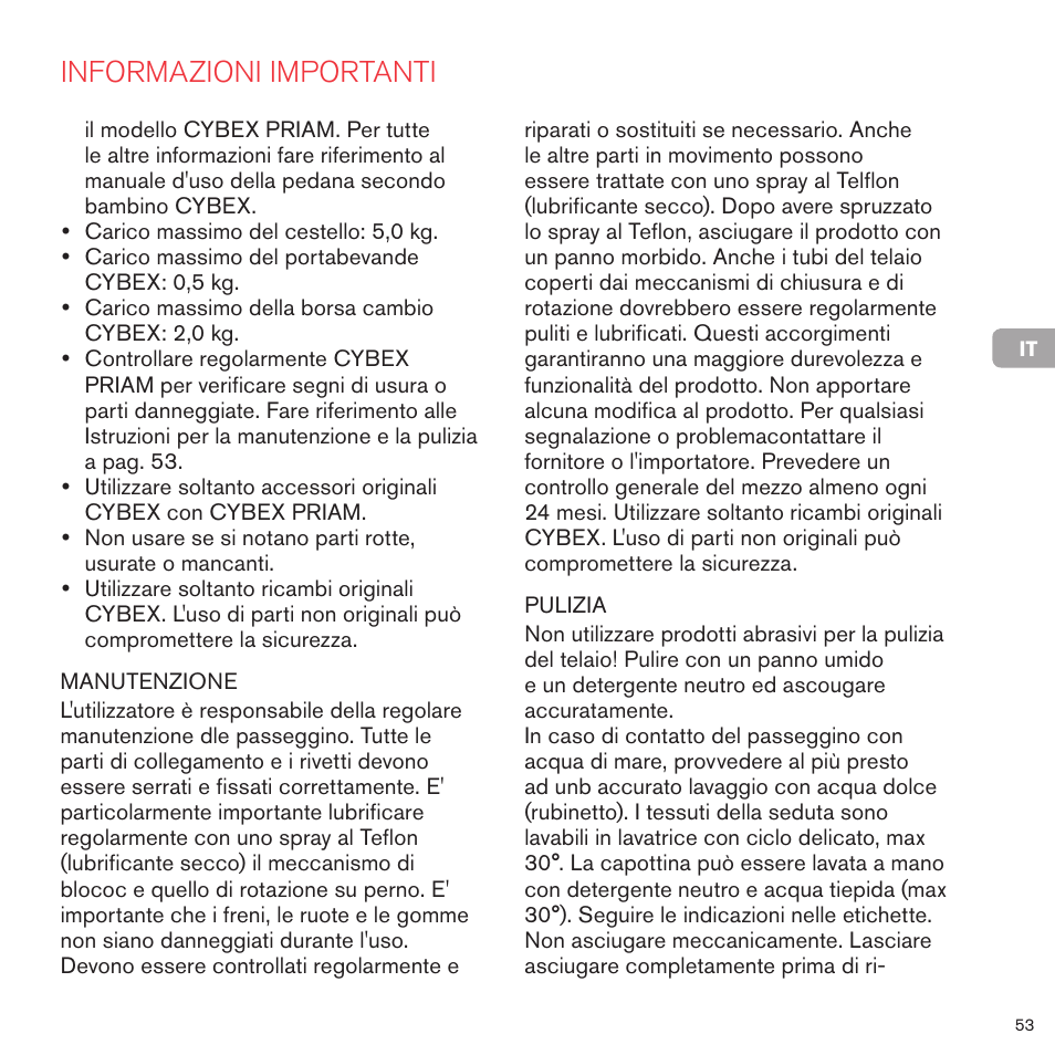 Informazioni importanti | Cybex PRIAM FRAME User Manual | Page 54 / 119