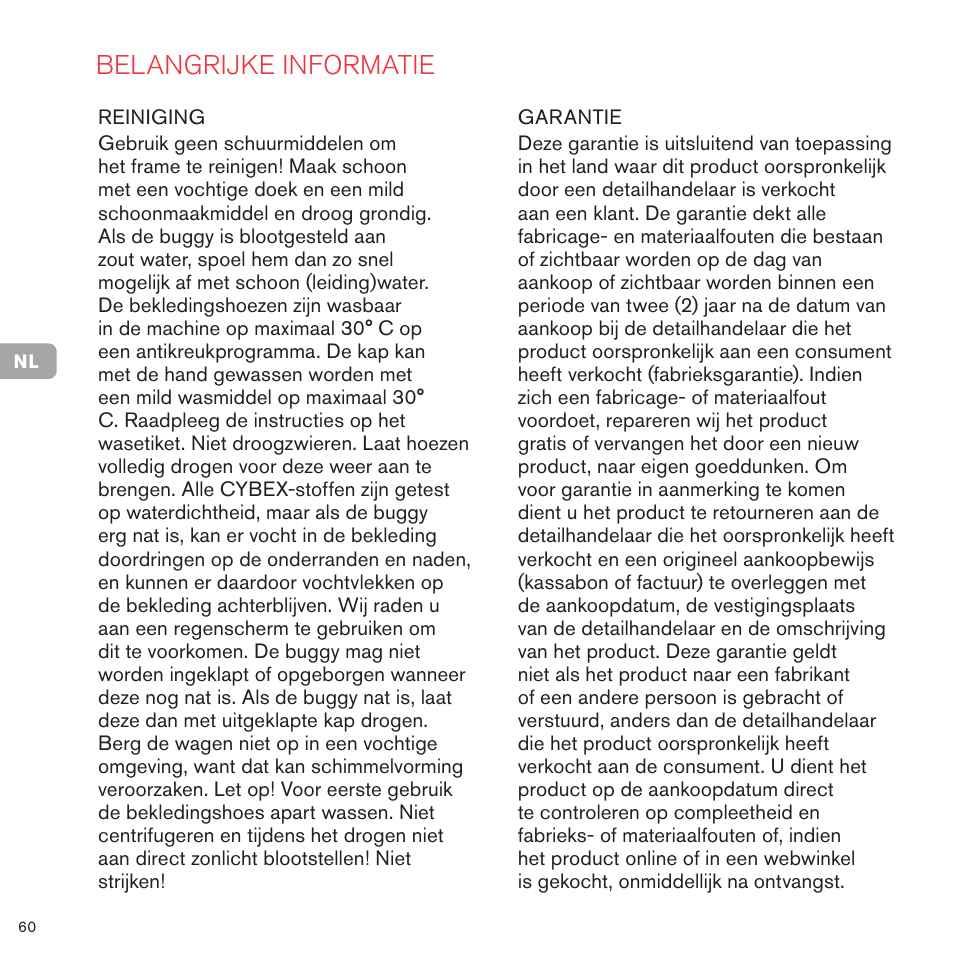 Belangrijke informatie | Cybex PRIAM FRAME User Manual | Page 61 / 119