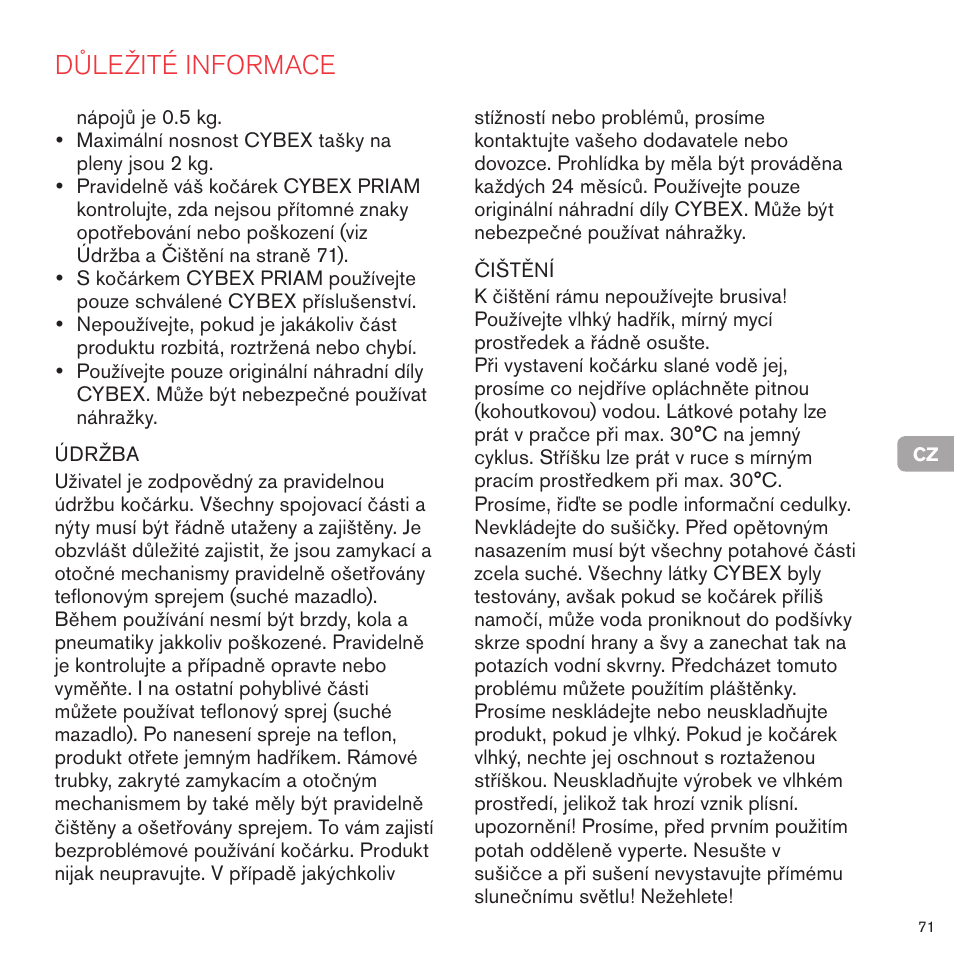 Důležité informace | Cybex PRIAM FRAME User Manual | Page 72 / 119