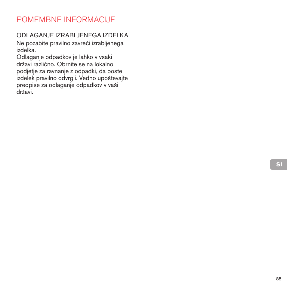 Pomembne informacije | Cybex PRIAM FRAME User Manual | Page 85 / 119
