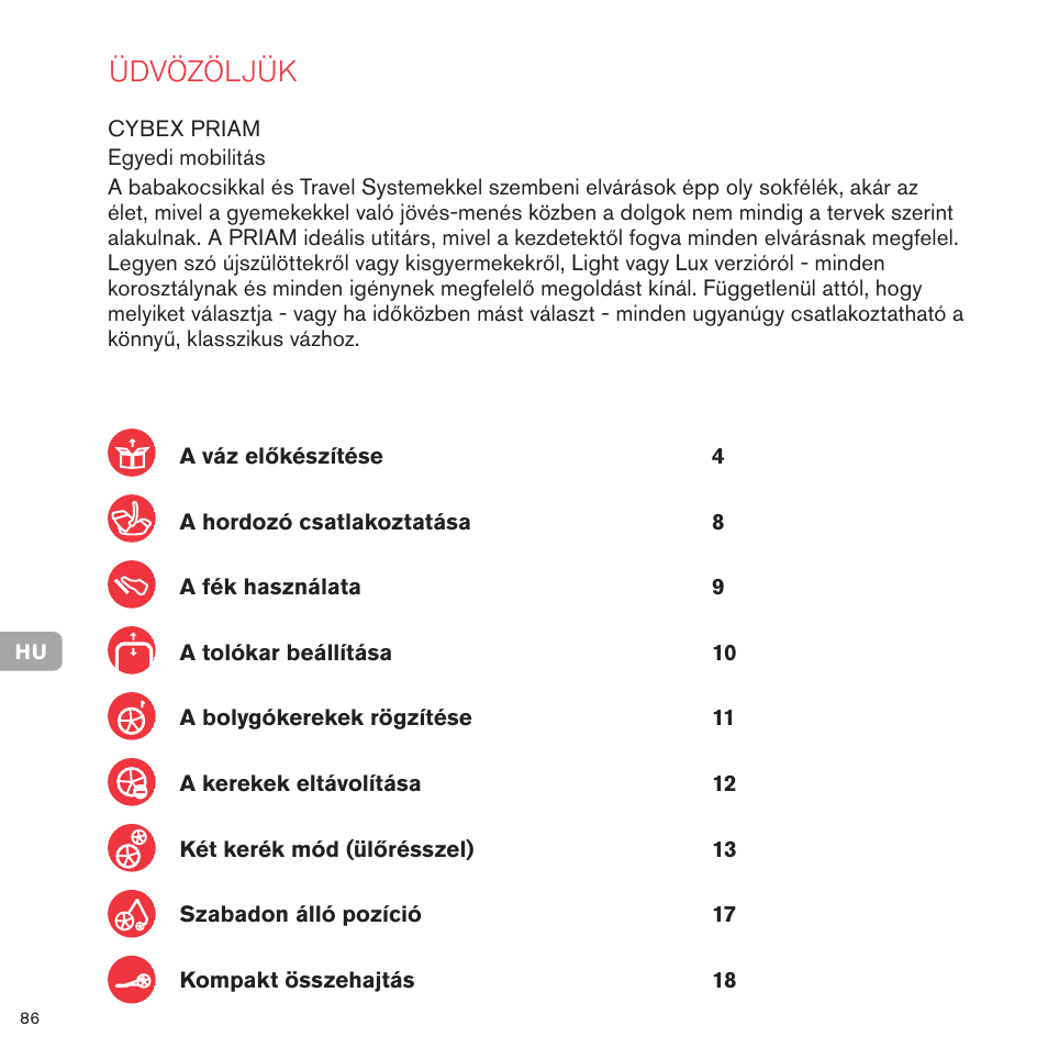 Üdvözöljük | Cybex PRIAM FRAME User Manual | Page 86 / 119