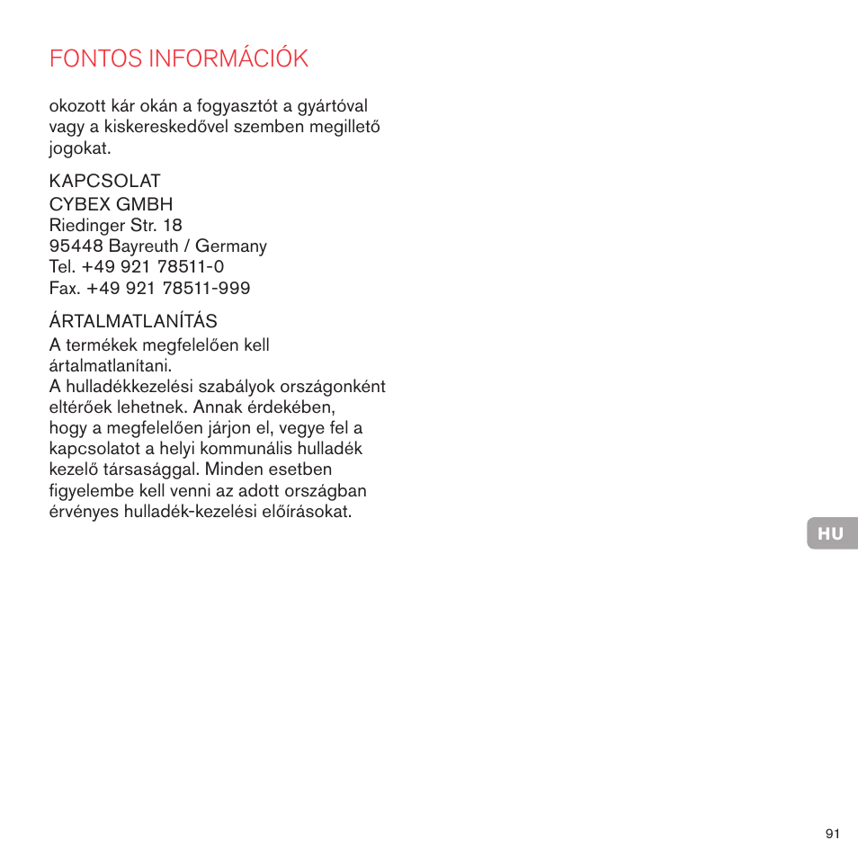 Fontos információk | Cybex PRIAM FRAME User Manual | Page 91 / 119