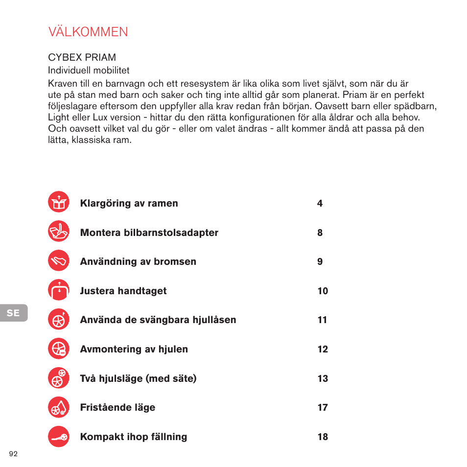 Välkommen | Cybex PRIAM FRAME User Manual | Page 92 / 119