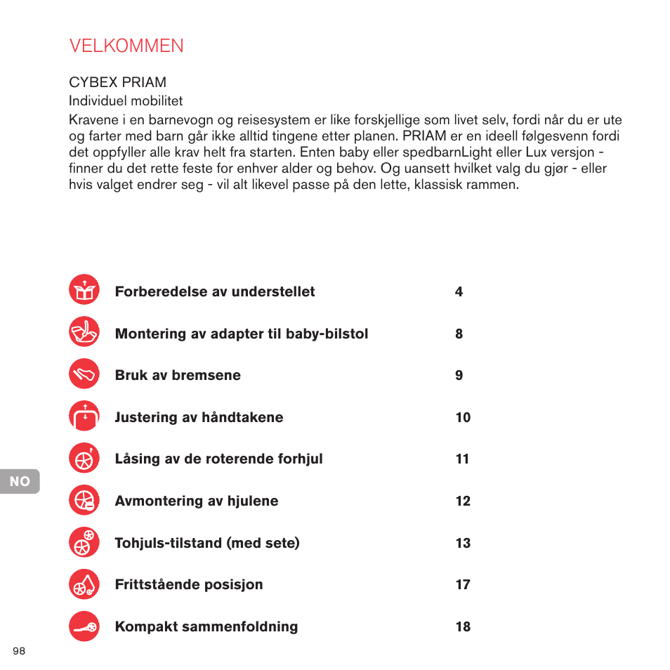 Velkommen | Cybex PRIAM FRAME User Manual | Page 98 / 119