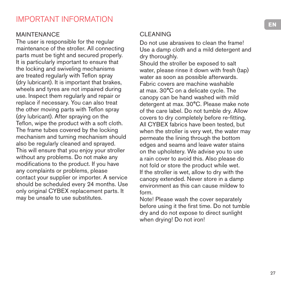 Important information | Cybex PRIAM LUX SEAT User Manual | Page 28 / 119