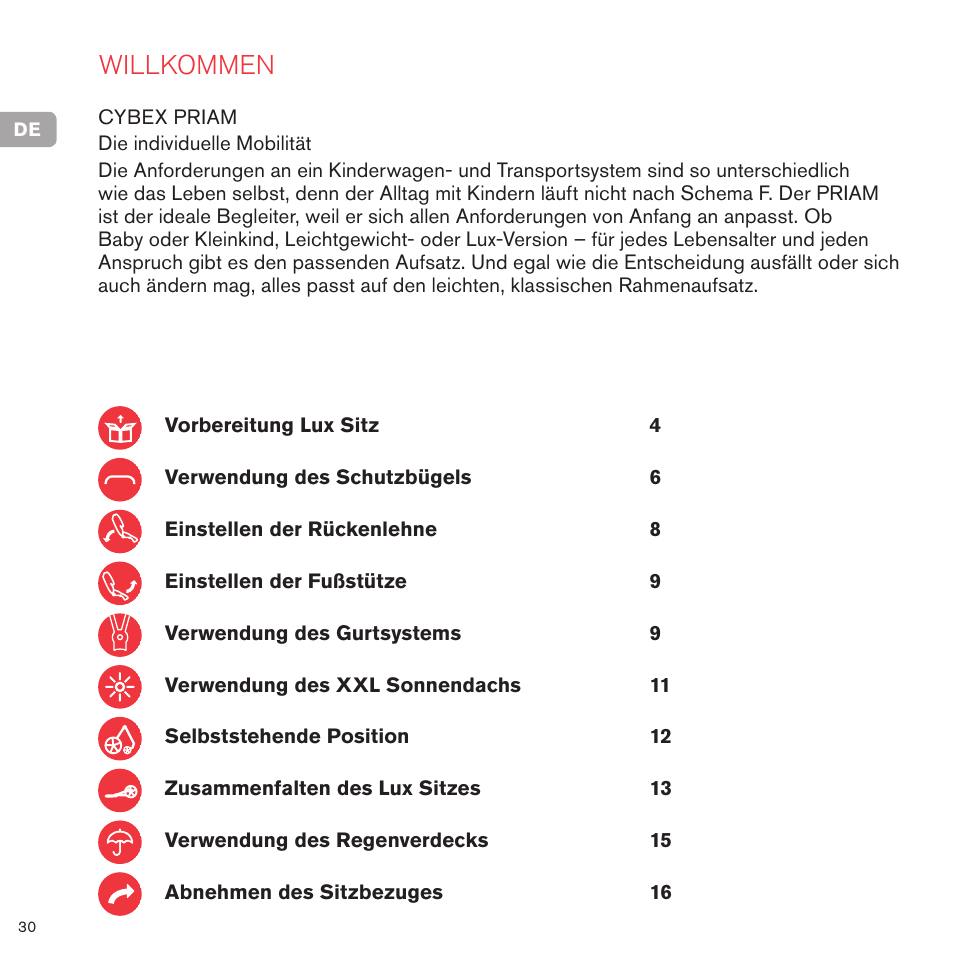 Willkommen | Cybex PRIAM LUX SEAT User Manual | Page 31 / 119