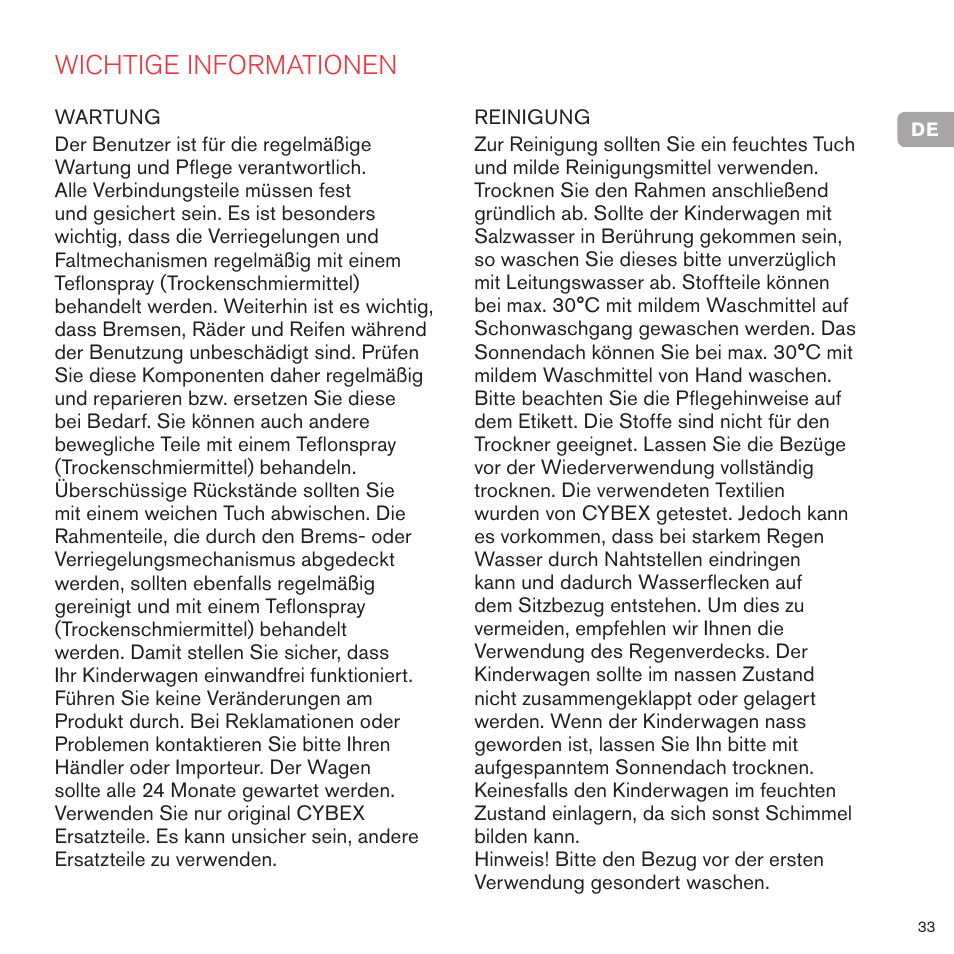 Wichtige informationen | Cybex PRIAM LUX SEAT User Manual | Page 34 / 119