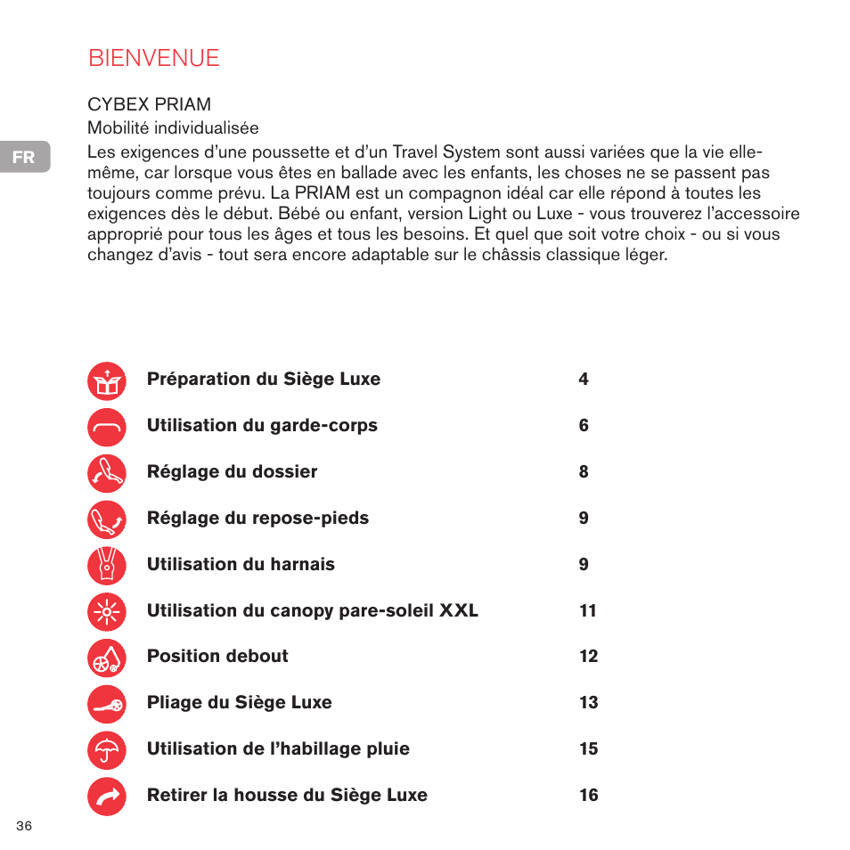 Bienvenue | Cybex PRIAM LUX SEAT User Manual | Page 37 / 119
