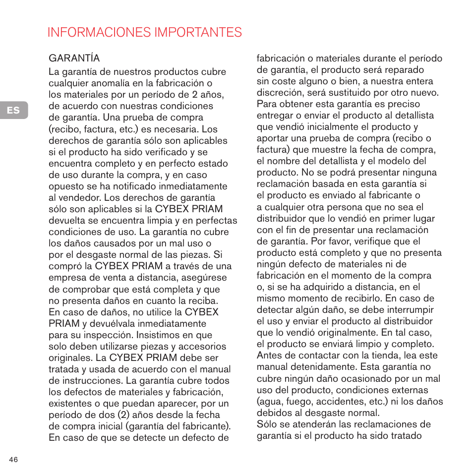 Informaciones importantes | Cybex PRIAM LUX SEAT User Manual | Page 47 / 119
