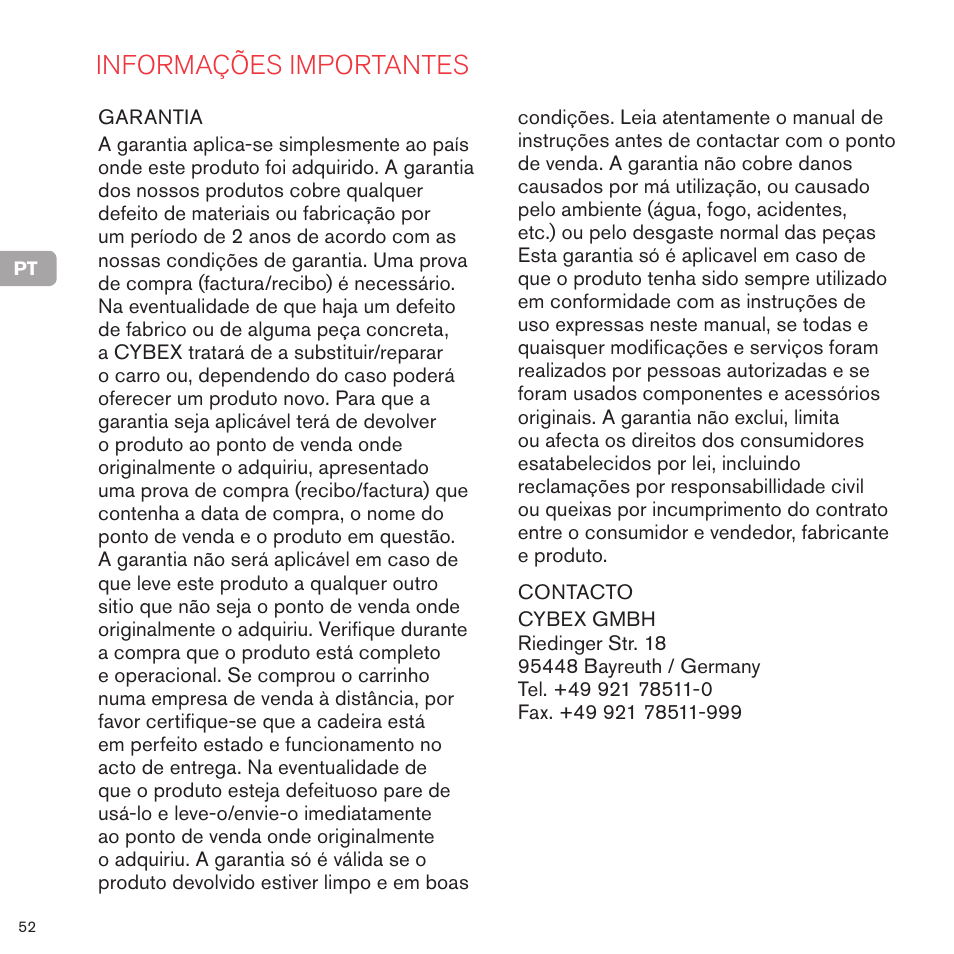 Informações importantes | Cybex PRIAM LUX SEAT User Manual | Page 53 / 119