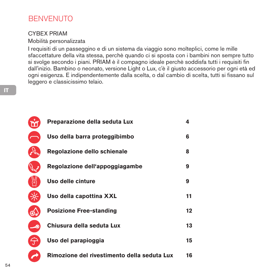 Benvenuto | Cybex PRIAM LUX SEAT User Manual | Page 55 / 119