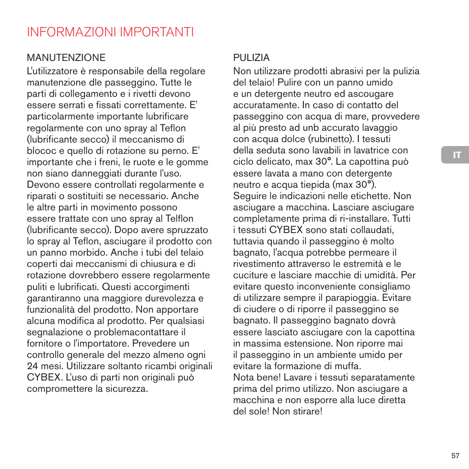 Informazioni importanti | Cybex PRIAM LUX SEAT User Manual | Page 58 / 119