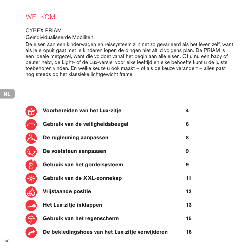 Welkom | Cybex PRIAM LUX SEAT User Manual | Page 61 / 119