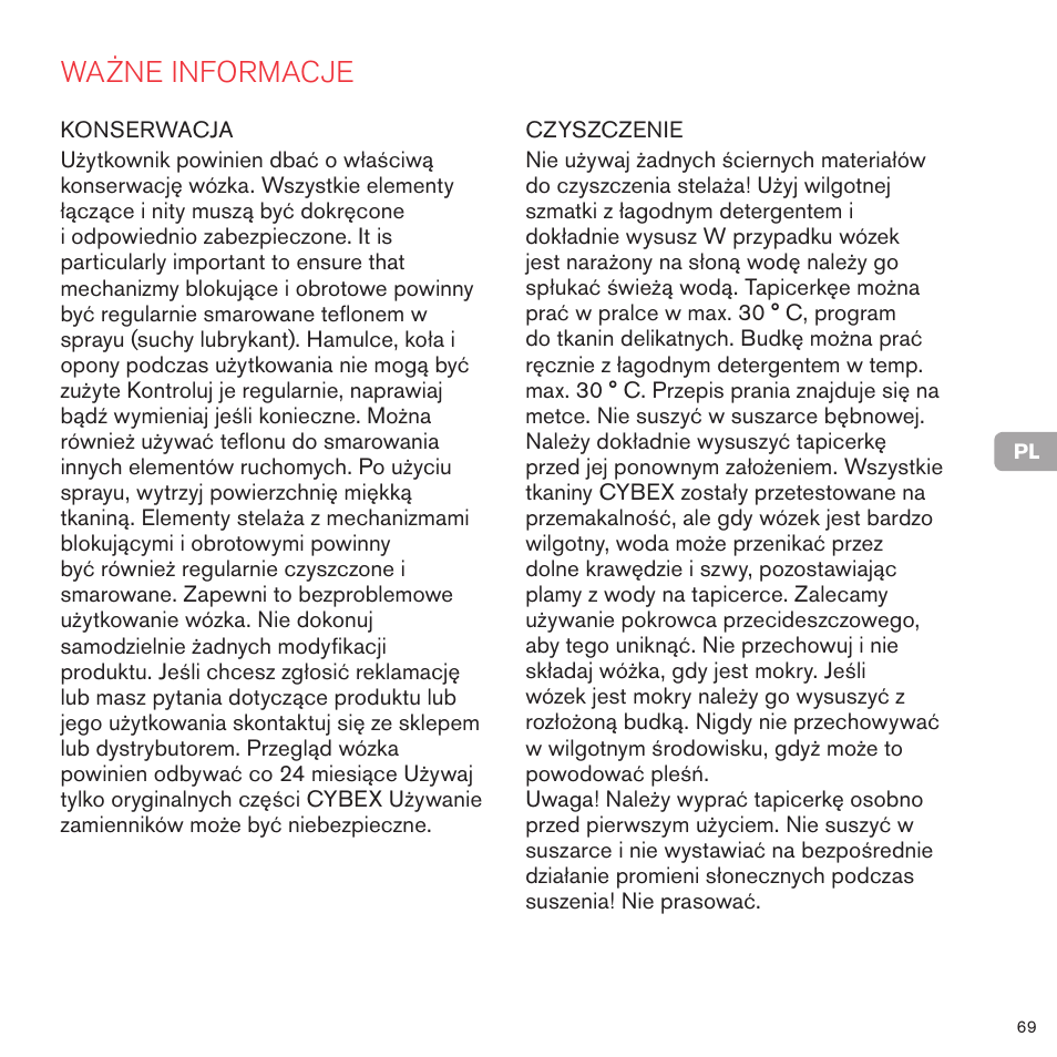 Ważne informacje | Cybex PRIAM LUX SEAT User Manual | Page 70 / 119