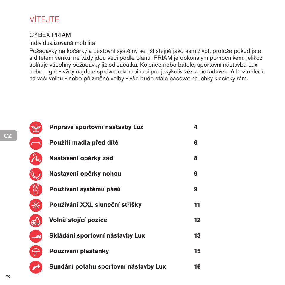 Vítejte | Cybex PRIAM LUX SEAT User Manual | Page 72 / 119