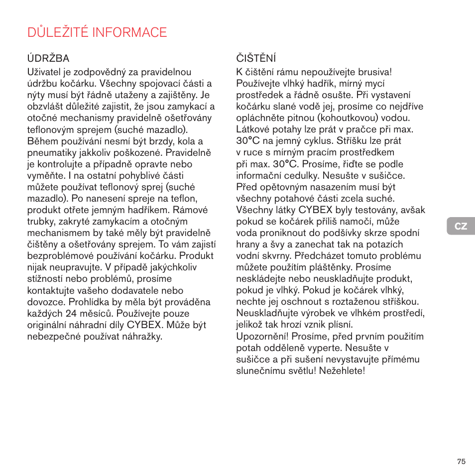 Důležité informace | Cybex PRIAM LUX SEAT User Manual | Page 75 / 119