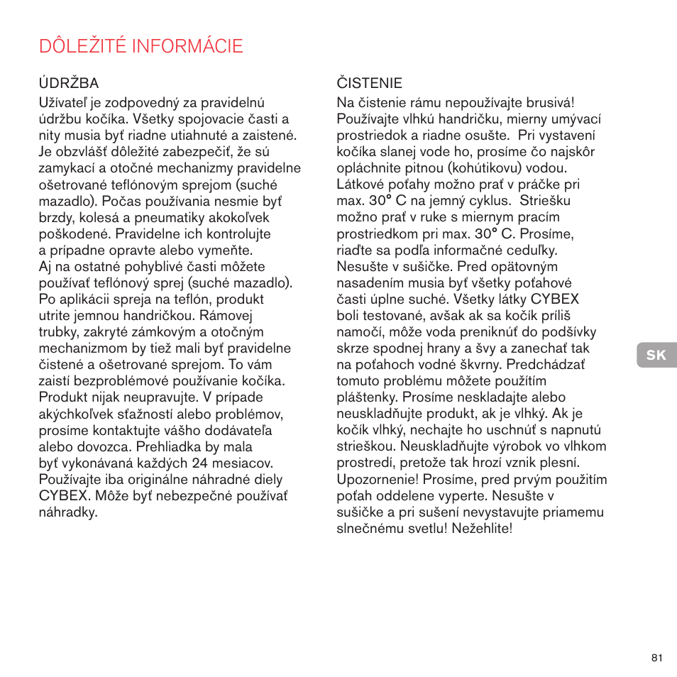 Dôležité informácie | Cybex PRIAM LUX SEAT User Manual | Page 80 / 119