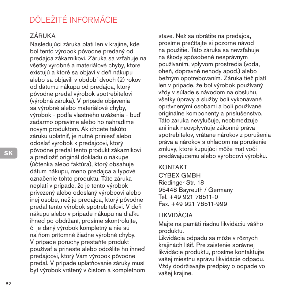 Dôležité informácie | Cybex PRIAM LUX SEAT User Manual | Page 81 / 119