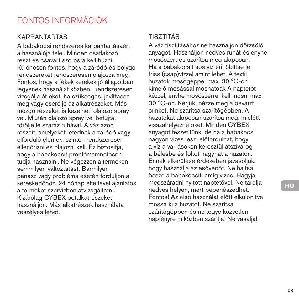 Fontos információk | Cybex PRIAM LUX SEAT User Manual | Page 90 / 119