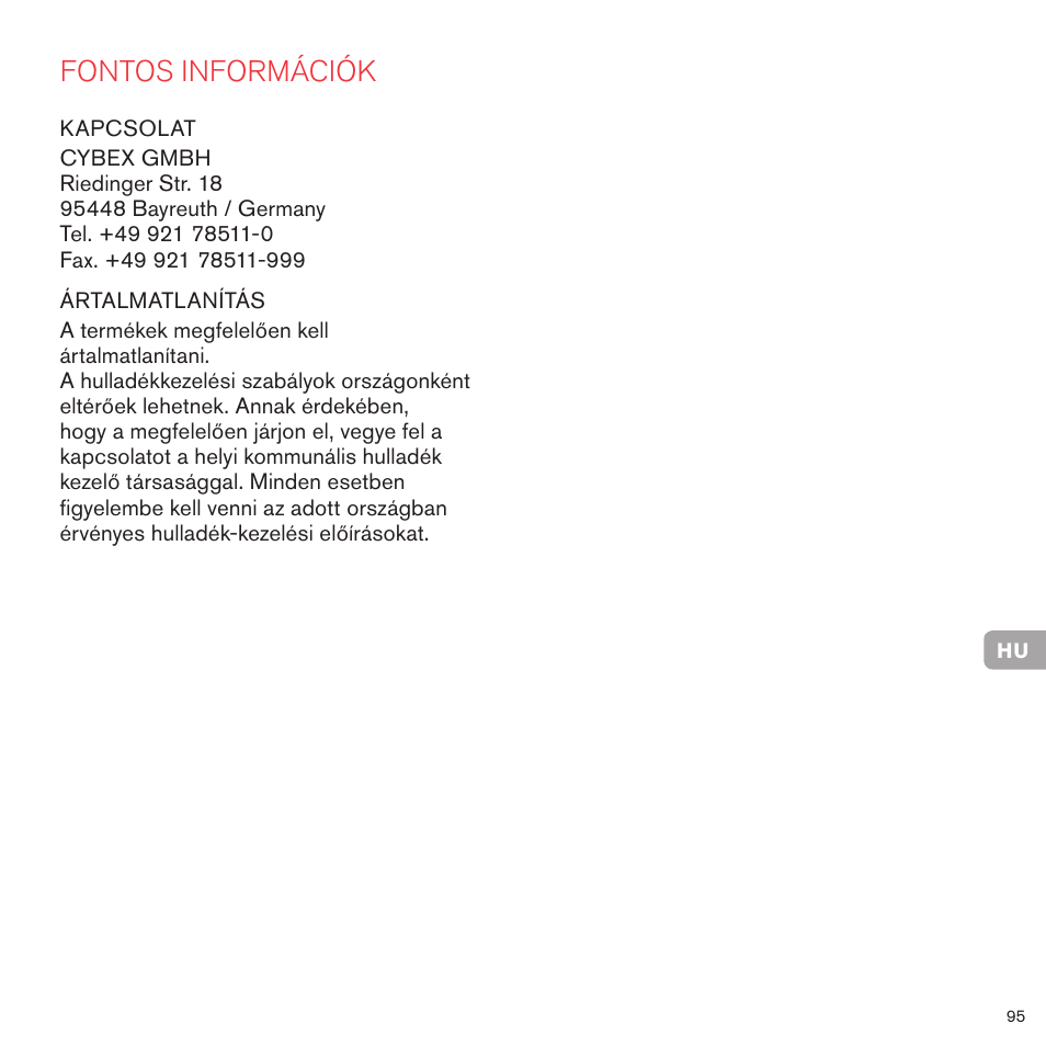 Fontos információk | Cybex PRIAM LUX SEAT User Manual | Page 92 / 119