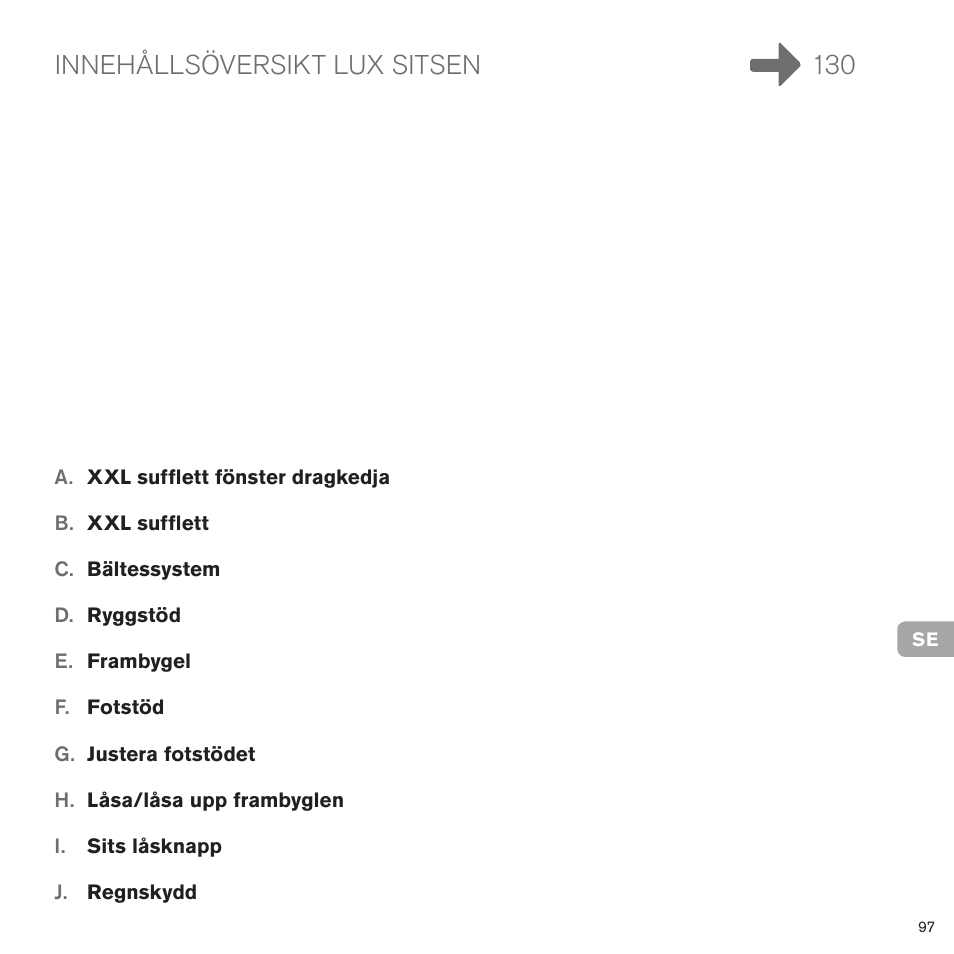 Innehållsöversikt lux sitsen 130 | Cybex PRIAM LUX SEAT User Manual | Page 94 / 119