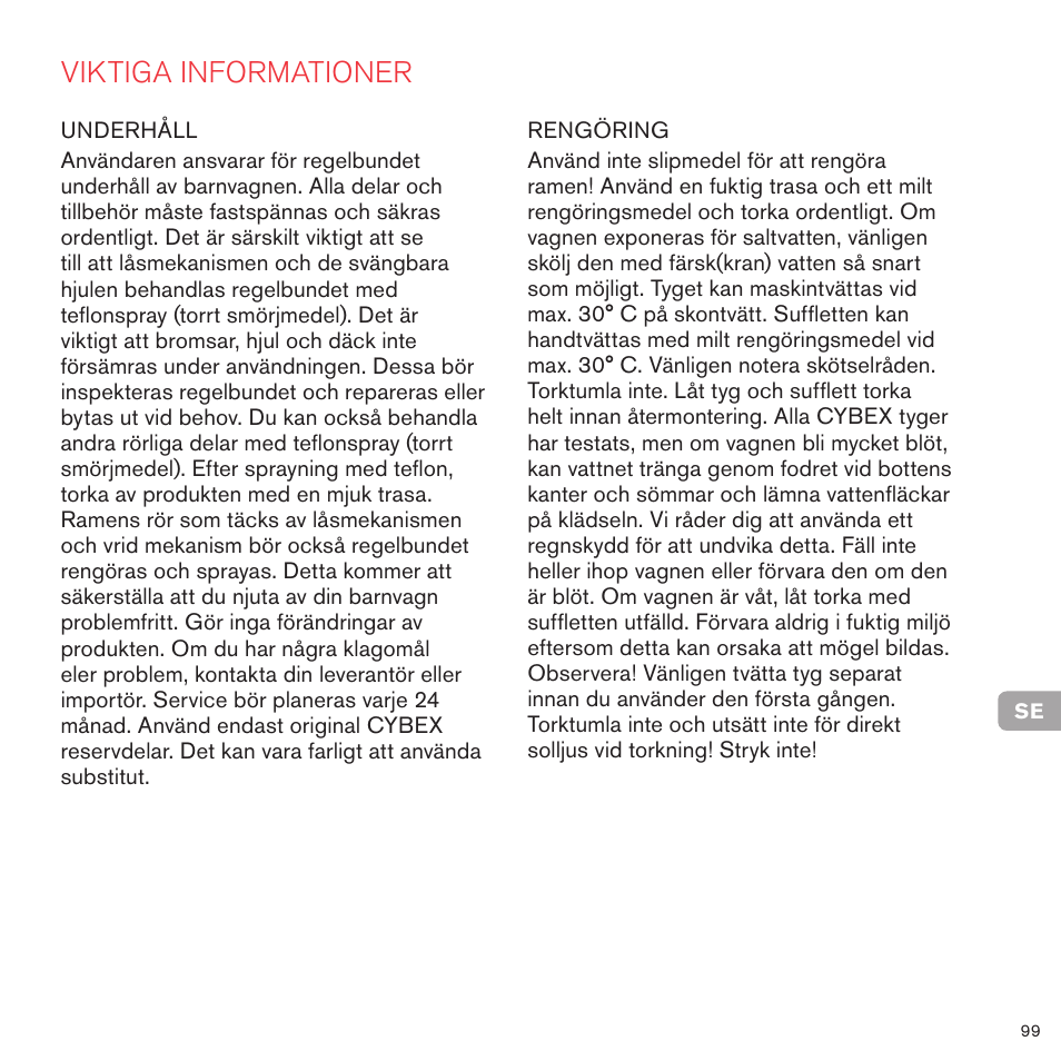 Viktiga informationer | Cybex PRIAM LUX SEAT User Manual | Page 96 / 119