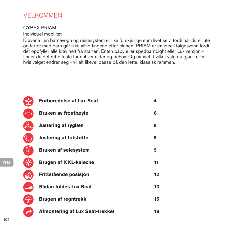 Velkommen | Cybex PRIAM LUX SEAT User Manual | Page 99 / 119