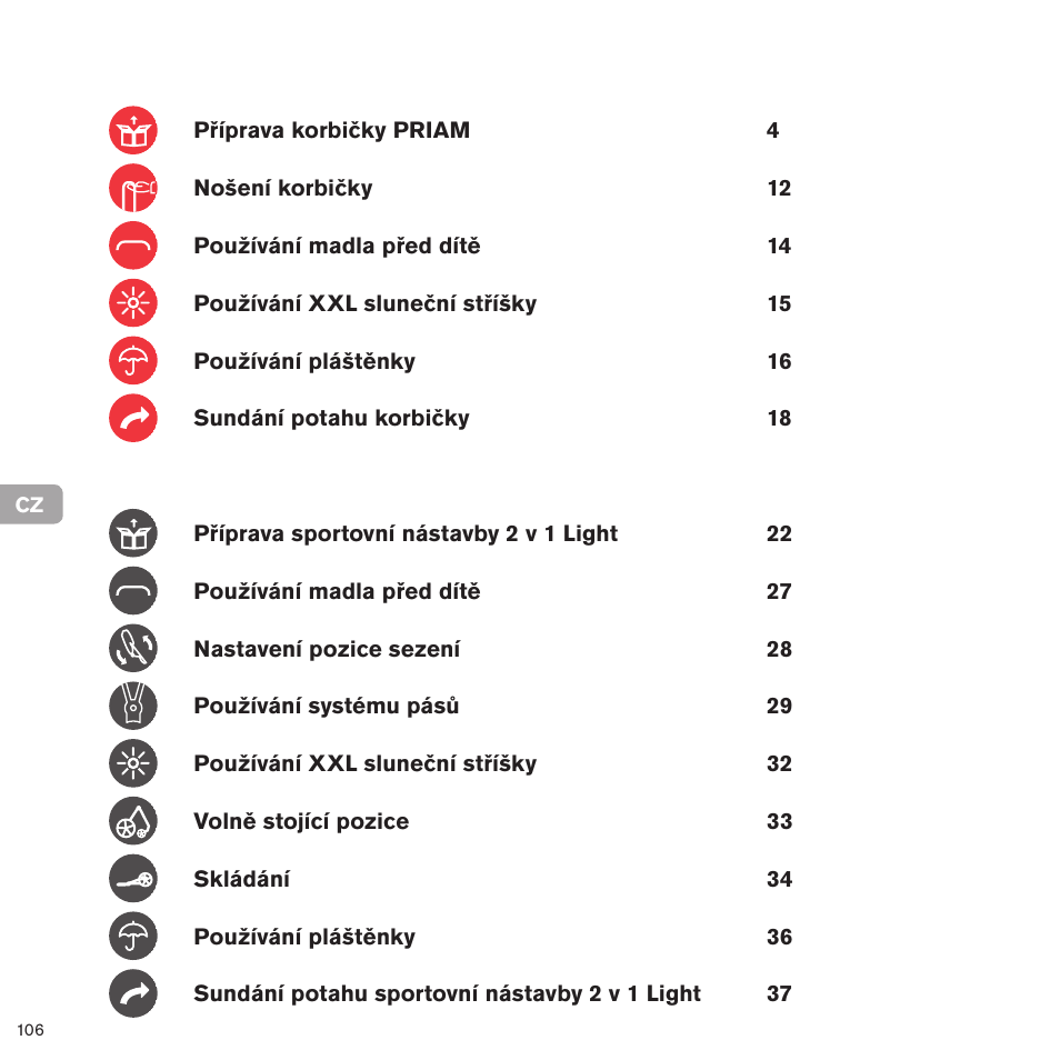 Cybex PRIAM 2-IN-1 LIGHT SEAT User Manual | Page 105 / 169