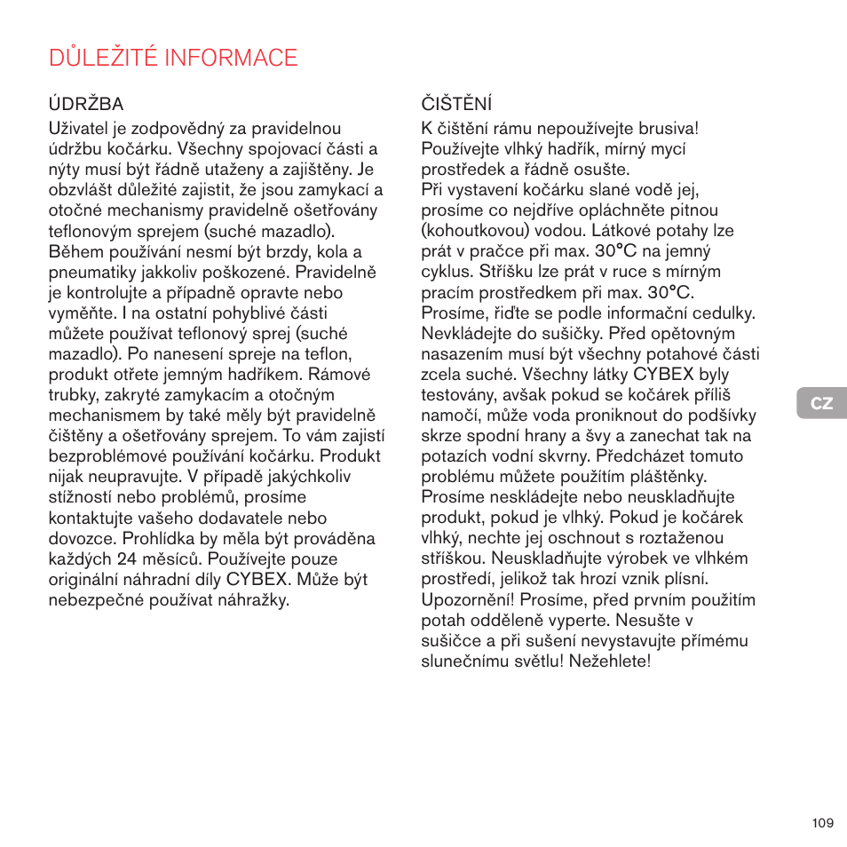 Důležité informace | Cybex PRIAM 2-IN-1 LIGHT SEAT User Manual | Page 108 / 169