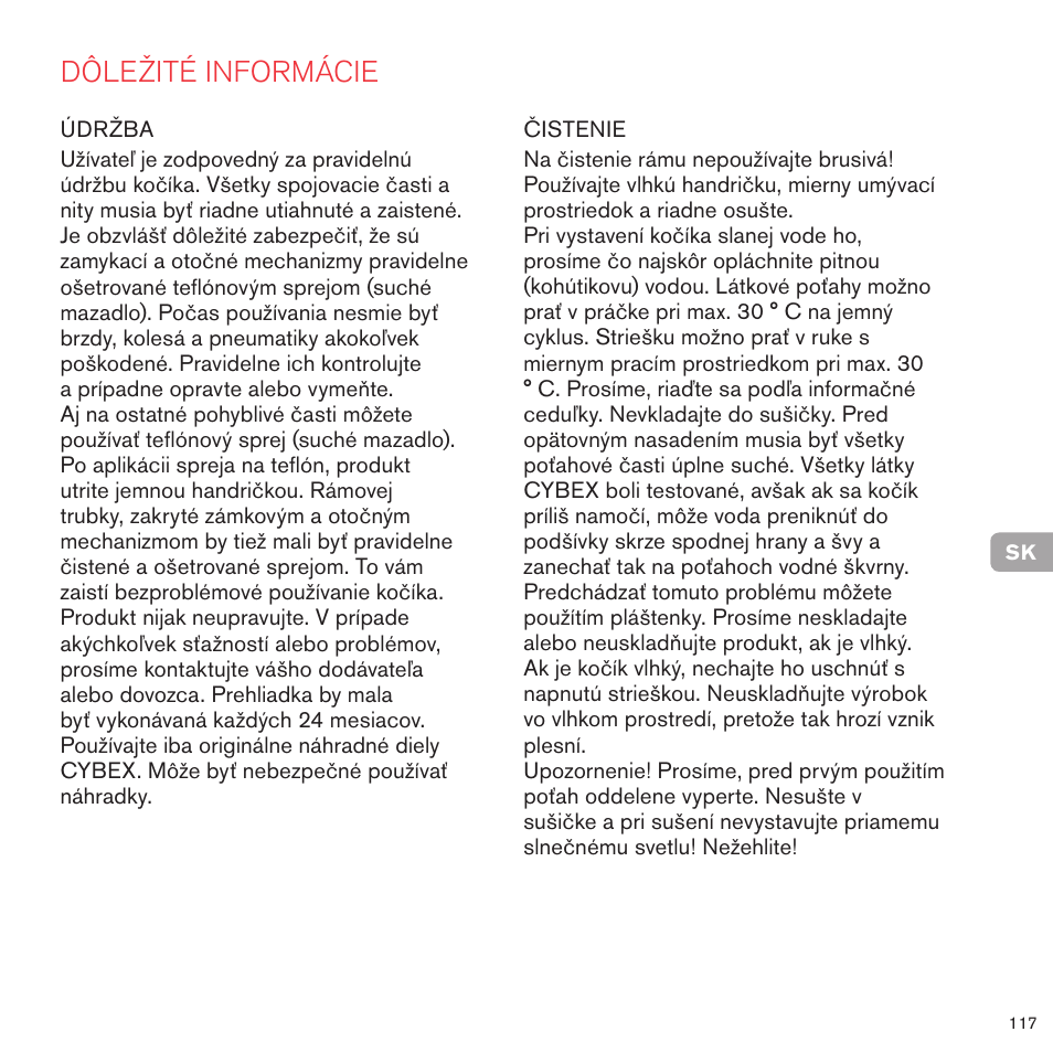 Dôležité informácie | Cybex PRIAM 2-IN-1 LIGHT SEAT User Manual | Page 115 / 169