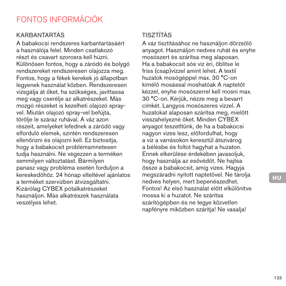 Fontos információk | Cybex PRIAM 2-IN-1 LIGHT SEAT User Manual | Page 130 / 169