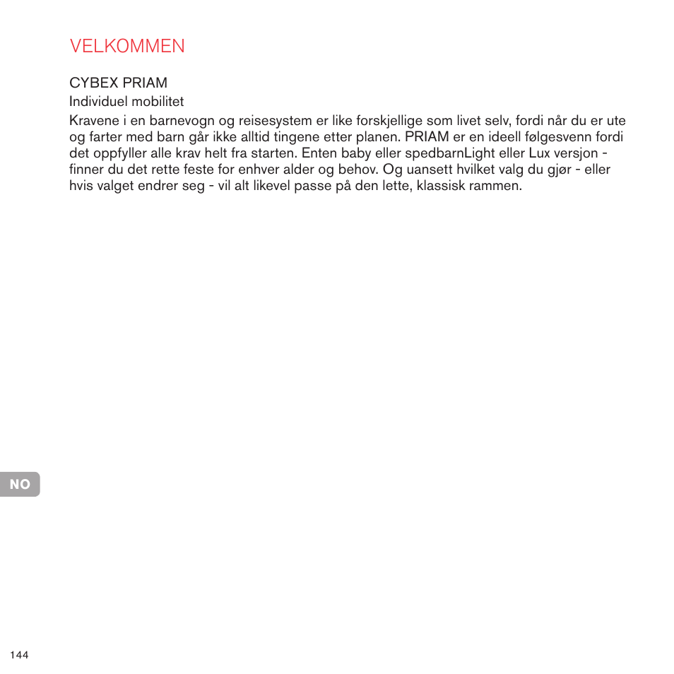 Velkommen | Cybex PRIAM 2-IN-1 LIGHT SEAT User Manual | Page 141 / 169