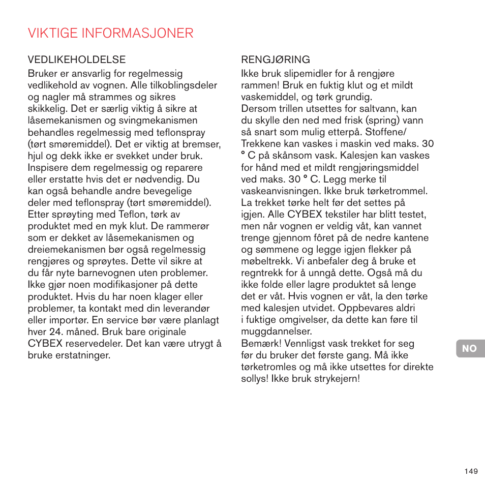 Viktige informasjoner | Cybex PRIAM 2-IN-1 LIGHT SEAT User Manual | Page 146 / 169