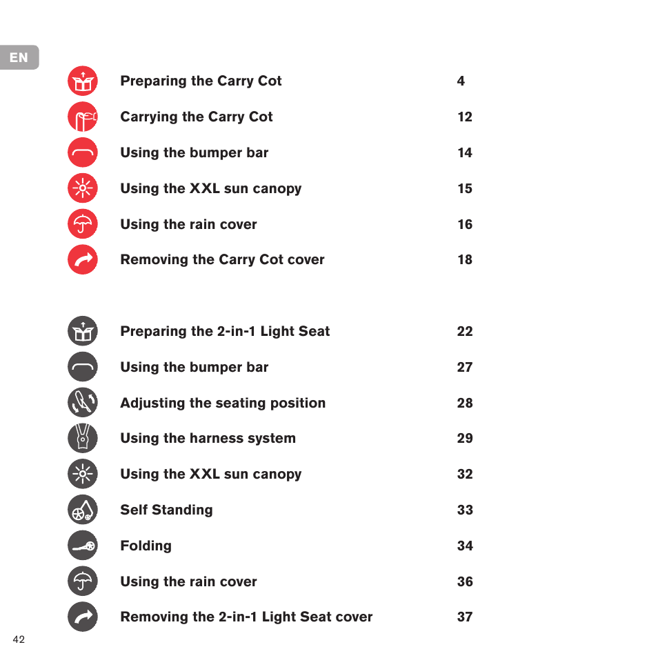 Cybex PRIAM 2-IN-1 LIGHT SEAT User Manual | Page 42 / 169