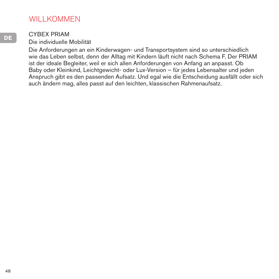 Willkommen | Cybex PRIAM 2-IN-1 LIGHT SEAT User Manual | Page 48 / 169