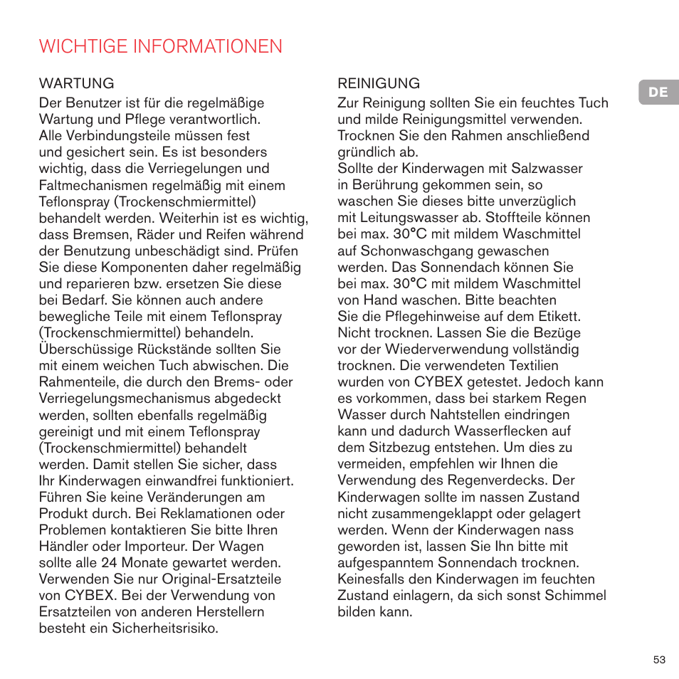 Wichtige informationen | Cybex PRIAM 2-IN-1 LIGHT SEAT User Manual | Page 53 / 169