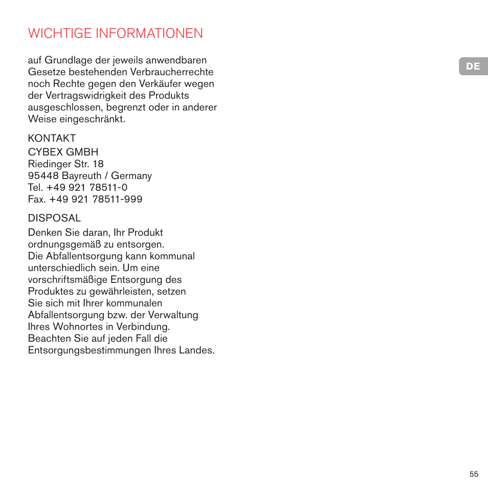 Wichtige informationen | Cybex PRIAM 2-IN-1 LIGHT SEAT User Manual | Page 55 / 169