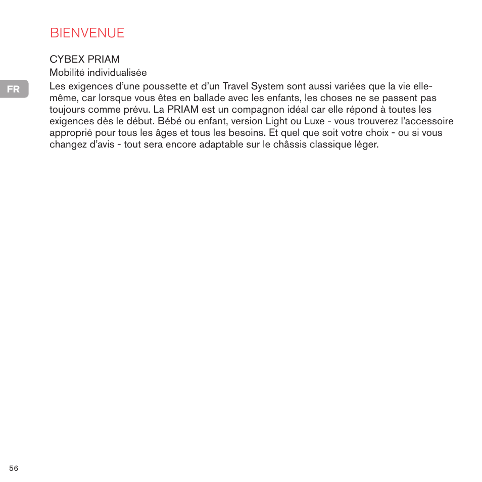 Bienvenue | Cybex PRIAM 2-IN-1 LIGHT SEAT User Manual | Page 56 / 169