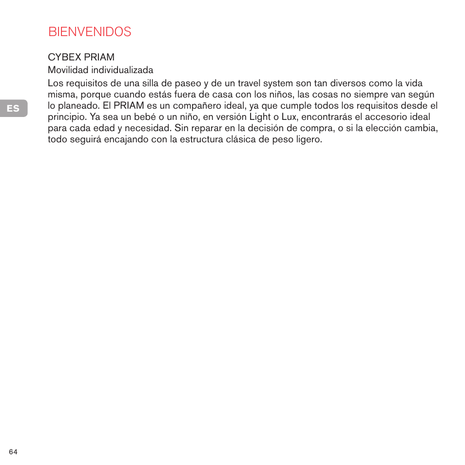 Bienvenidos | Cybex PRIAM 2-IN-1 LIGHT SEAT User Manual | Page 64 / 169