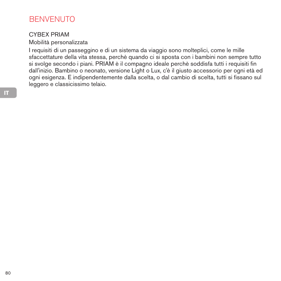 Benvenuto | Cybex PRIAM 2-IN-1 LIGHT SEAT User Manual | Page 80 / 169