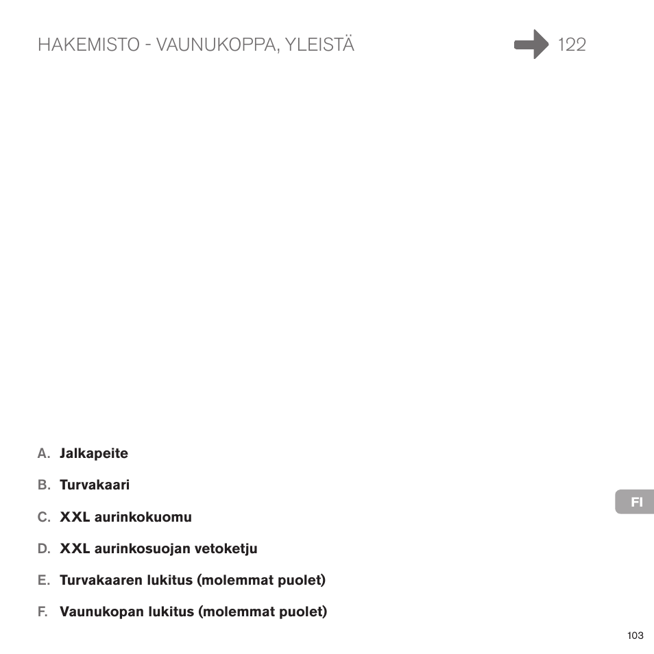 Hakemisto - vaunukoppa, yleistä 122 | Cybex PRIAM CARRY COT User Manual | Page 100 / 113