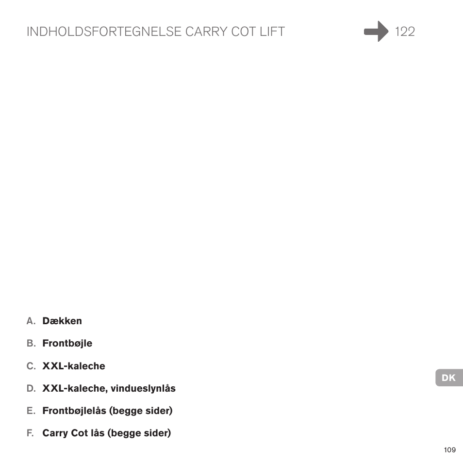 Indholdsfortegnelse carry cot lift 122 | Cybex PRIAM CARRY COT User Manual | Page 105 / 113