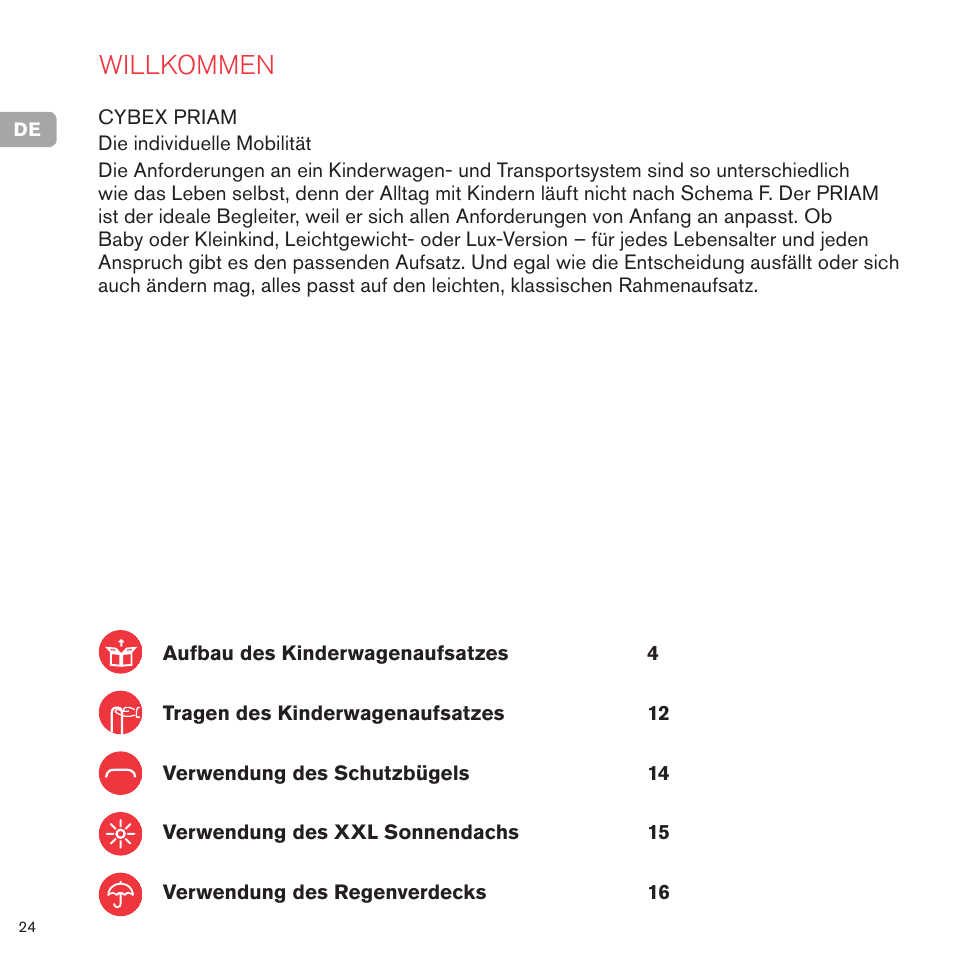 Willkommen | Cybex PRIAM CARRY COT User Manual | Page 25 / 113