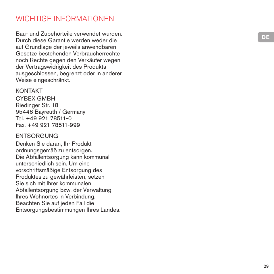 Wichtige informationen | Cybex PRIAM CARRY COT User Manual | Page 30 / 113