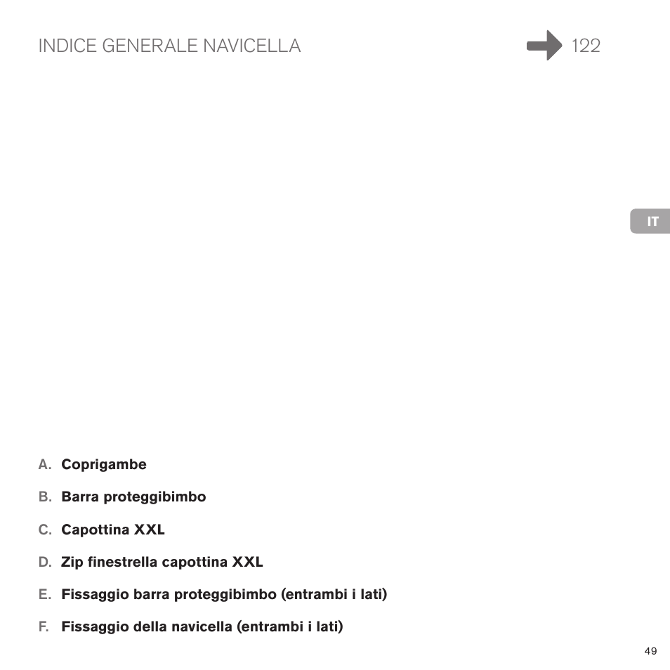 Indice generale navicella 122 | Cybex PRIAM CARRY COT User Manual | Page 50 / 113